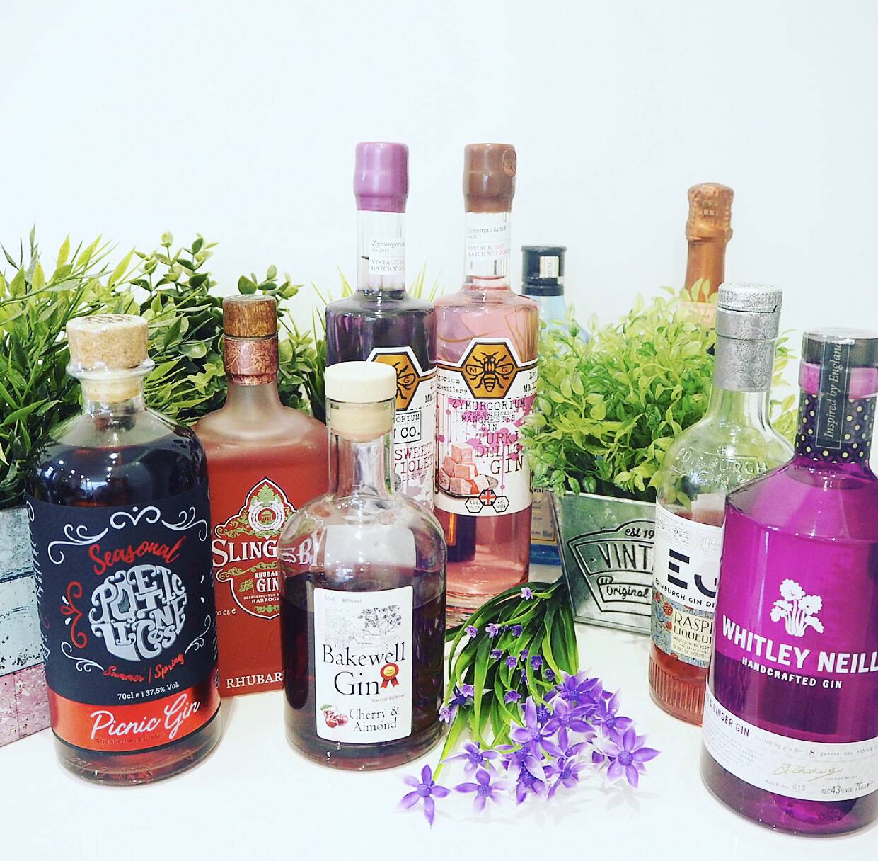 My Favourite Flavoured Gins - Zymurgorium Sweet Violet Gin, Zymurgorium Turkish Delight Gin, Bakewell Gin, Poetic Licence Strawberry Picnic Gin, Slingsby Rhubarb Gin, Whitley Neill Rhubarb and Ginger Gin, Edinburgh Gin Rasperry